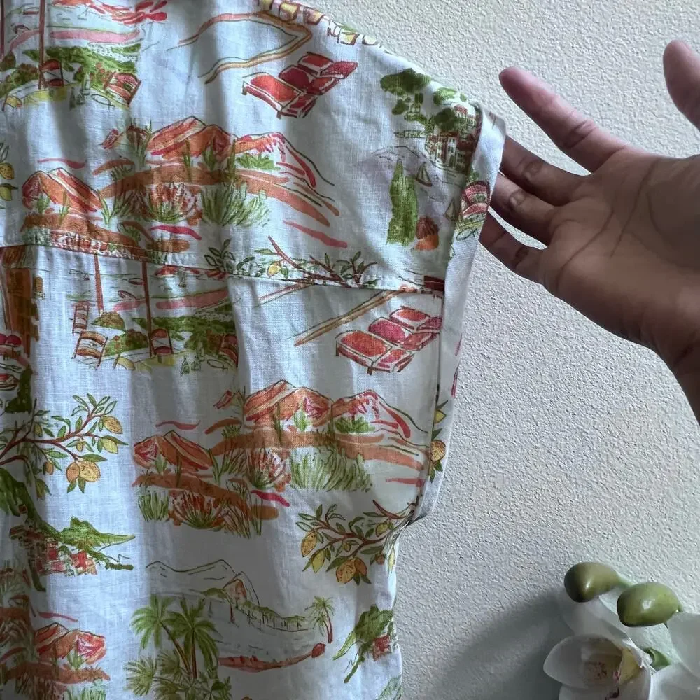 Cynthia Rowley Tropical 100% Linen Button Up Beachy Top Womens XL Vacation Blues - Picture 8 of 9